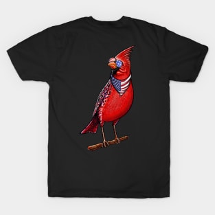 Red Cardinal bird,American cute red bir American flag T-Shirt